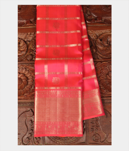 Pinkish Orange Handwoven Kanjivaram Silk Saree T236108-image