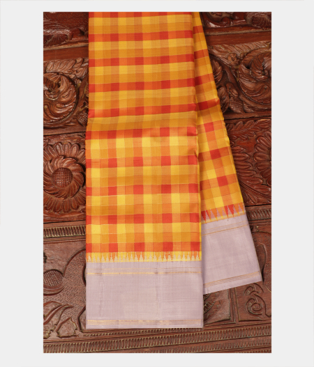 Yellow and Rust Handwoven Kanjivaram Silk Saree T118056-image