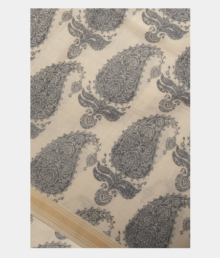 White Soft Printed Cotton Saree T235110-image