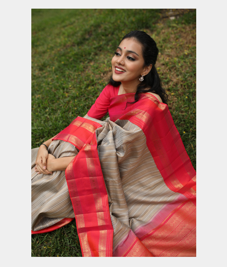 Khaki Grey Handwoven Kanjivaram Silk Saree T227190-image