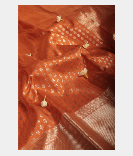 Rust Orange Handwoven Kanjivaram Silk Saree T1967225