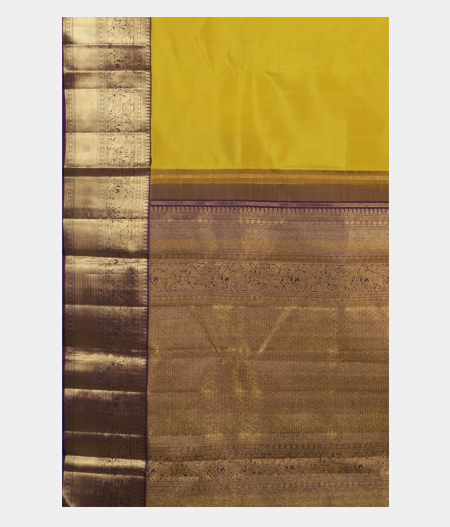 Mustard Green Handwoven Kanjivaram Silk Saree T227016 5