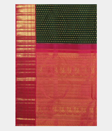 Bottle Green Handwoven Kanjivaram Silk Saree T2312745