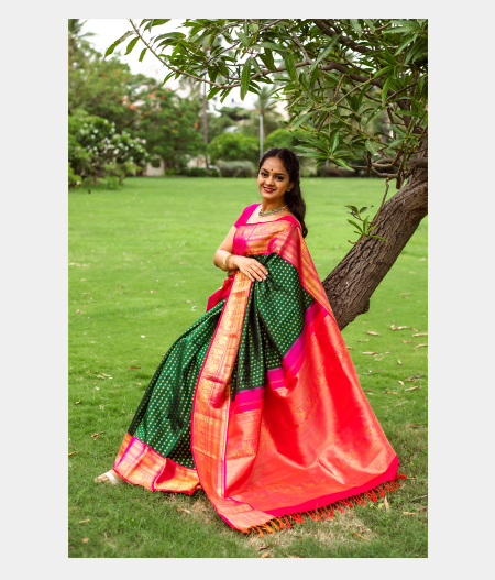 Bottle Green Handwoven Kanjivaram Silk Saree T231274-image
