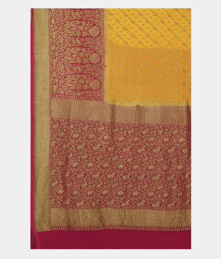 Yellow banaras georgette saree T2355264