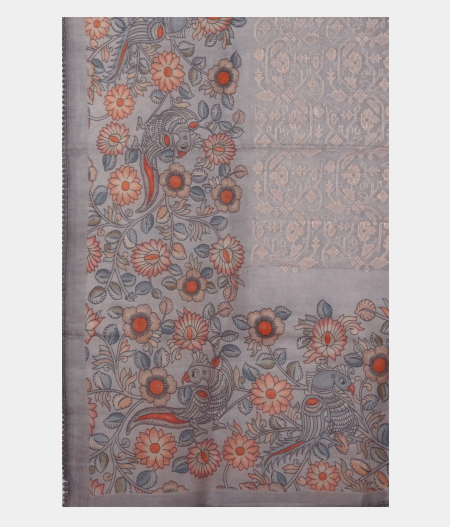 Grey Kora Organza Embroidery Saree T2378575