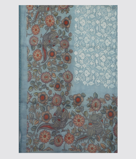 Blue Kora Organza Embroidery Saree T2378555