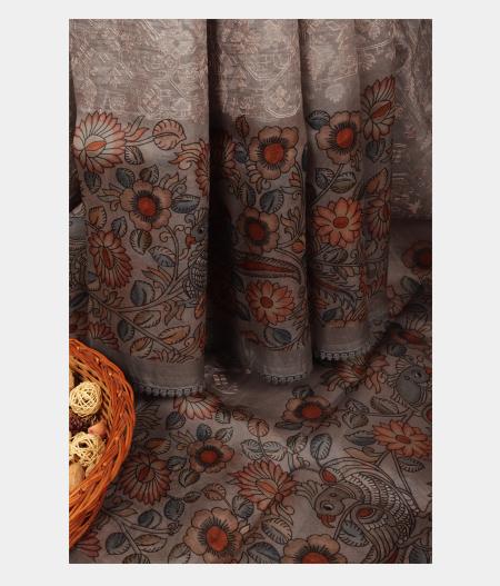 Grey Kora Organza Embroidery Saree T237857-image