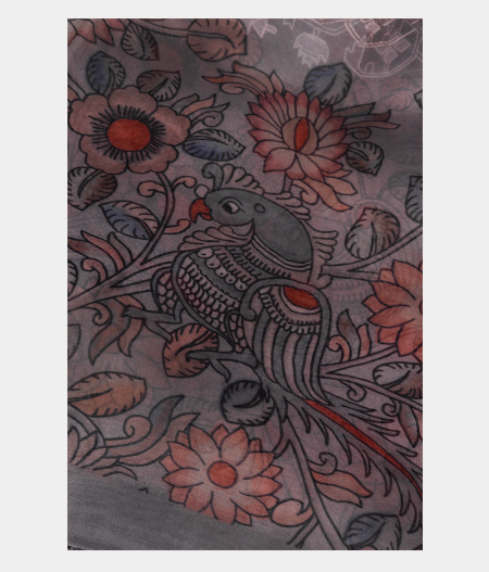 Grey Kora Organza Embroidery Saree T2378572