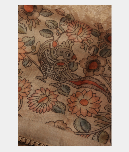 Beige Kora Organza Embroidery Saree T2378502