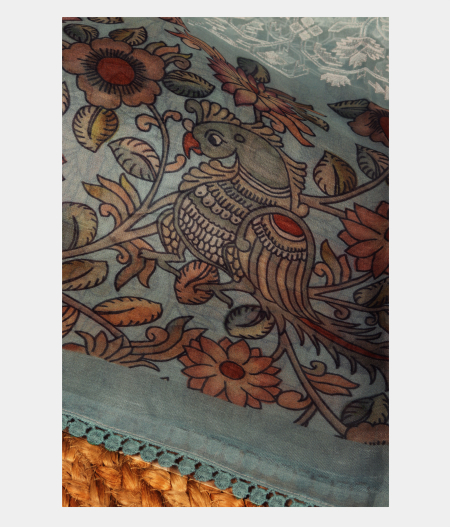 Blue Kora Organza Embroidery Saree T2378552