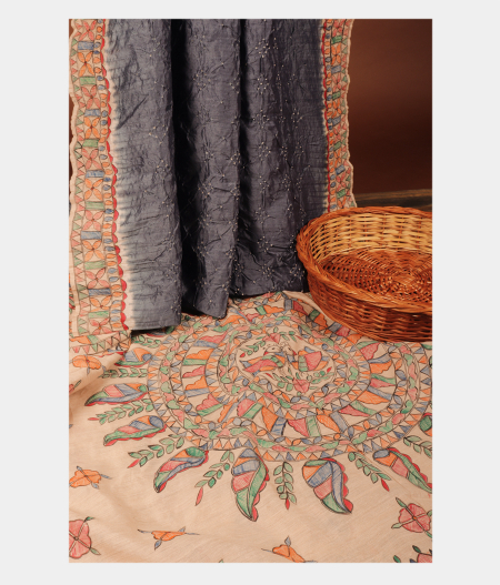 Grey Bandhani Tussar Saree T235761 -image