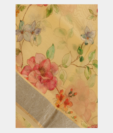Light Yellow Kora Organza Printed Saree T204413-image