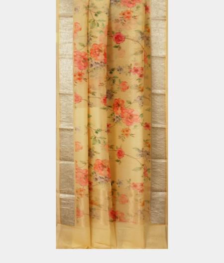 Light Yellow Kora Organza Printed Saree T2044132