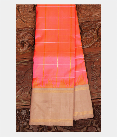 Orangish Pink Handwoven Kanjivaram Silk Saree T238690-image