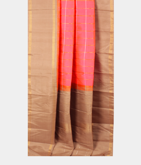 Orangish Pink Handwoven Kanjivaram Silk Saree T2386902