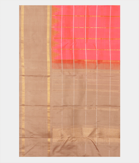 Orangish Pink Handwoven Kanjivaram Silk Saree T2386904