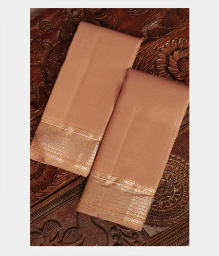 Beige andwoven Kanjivaram Silk Dhoti and Vastharam T230754-image