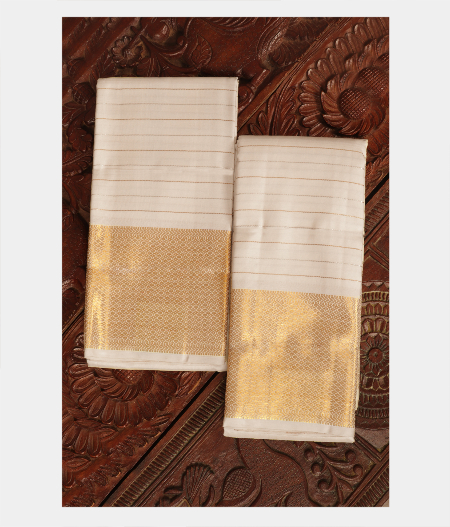 White Handwoven Kanjivaram Silk Dhoti and Vastharam T236537-image