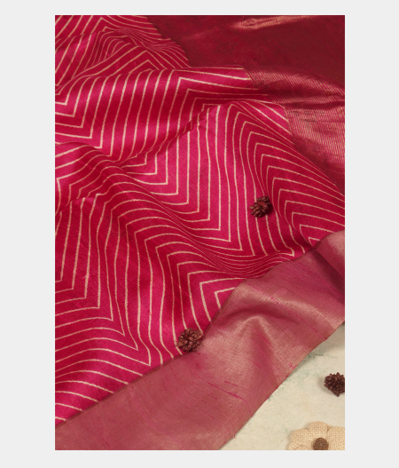 Magenta Printed Raw Silk Saree T240034-image