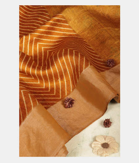 Mustard Yellow Printed Raw Silk Saree T240033-image