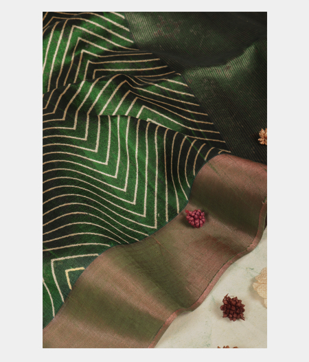 Green Printed Raw Silk Saree T240037-image