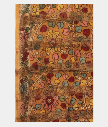 Yellow Chanderi Cotton Kalamkari Handpainted Saree T2396343