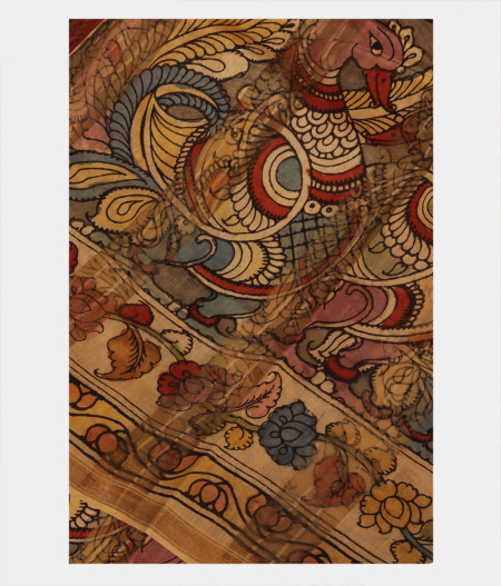 Grey Chanderi Cotton Kalamkari Handpainted Saree T239627-image