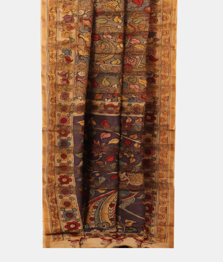 Grey Chanderi Cotton Kalamkari Handpainted Saree T2396272