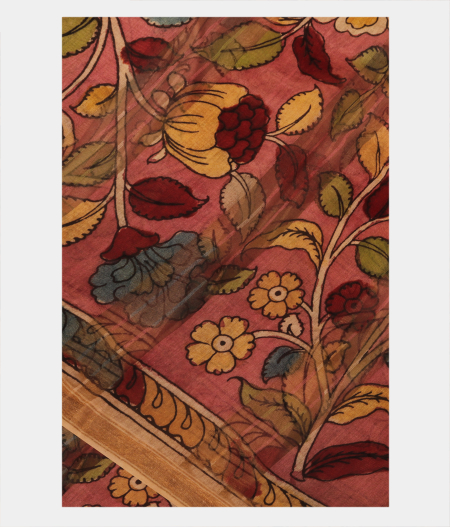 Rust Chanderi Cotton Handpainted Saree T239624-image