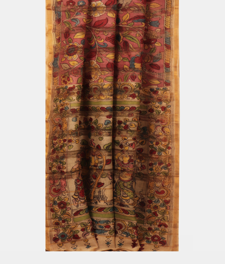 Rust Chanderi Cotton Handpainted Saree T2396242