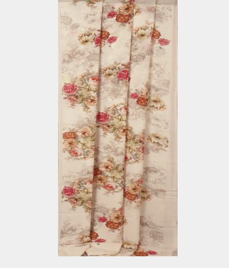 White Georgette Printed Silk Saree T2244062