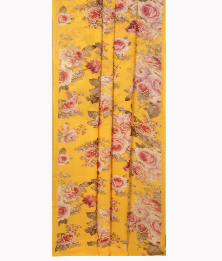 Yellow Georgette Printed Silk Saree T2372842