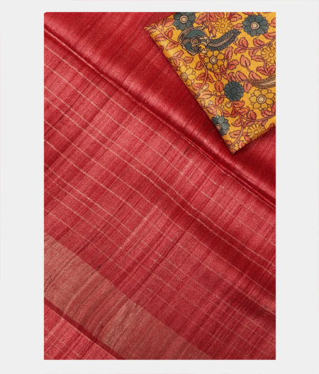 Red Handwoven Tussar Saree T233527-image
