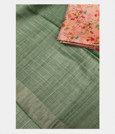 Green Handwoven Tussar Saree T233526-image