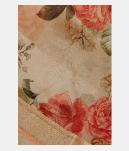 Off-White Kora Organza Printed Saree T221812-image