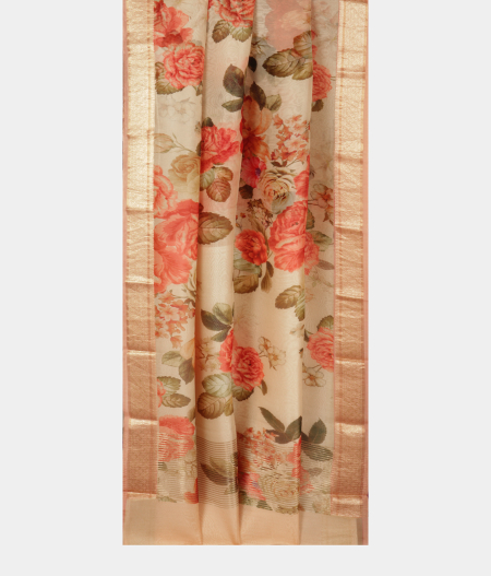 Off-White Kora Organza Printed Saree  T2218122