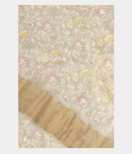 White Silk Kota Embroidery Saree T235431-image