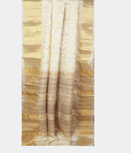 White Silk Kota Embroidery Saree T2354312