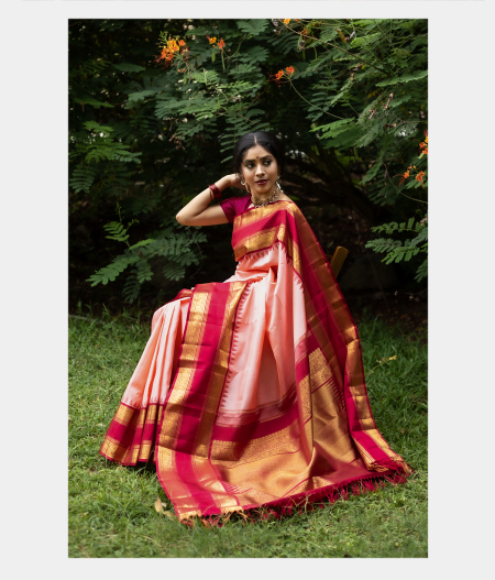 Peach Handwoven Kanjivaram Silk Saree T227970-image