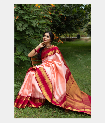 Peach Handwoven Kanjivaram Silk Saree T2279702