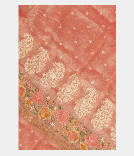 Peach Silk Kota Embroidery Saree T237241-image