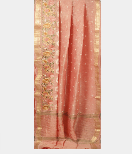 Peach Silk Kota Embroidery Saree T2372412