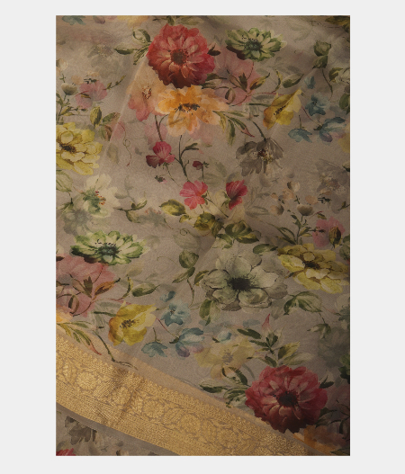 Grey Kora Organza Printed SareeT241877-image