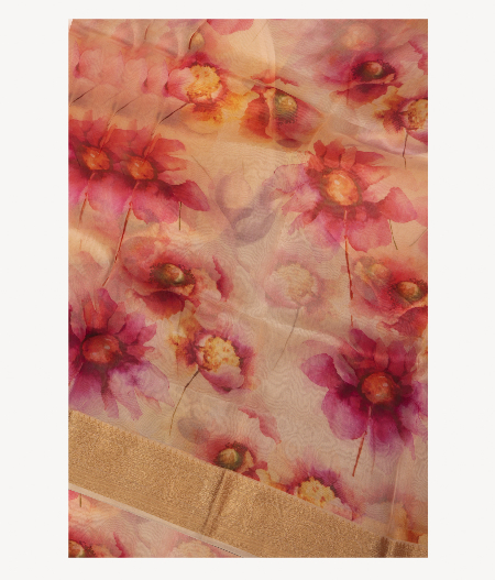 Peach Kora Organza Printed Saree T241876-image