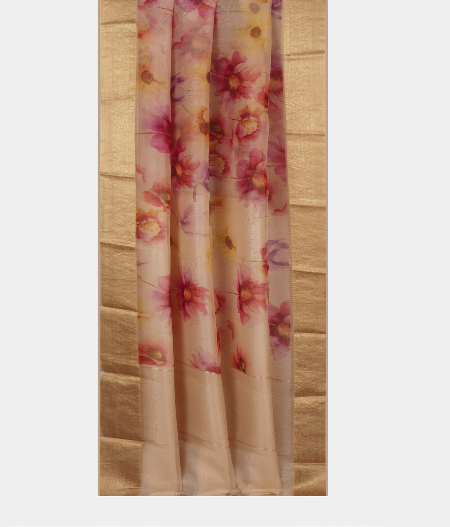 Peach Kora Organza Printed Saree T2418762