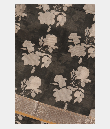 Grey Super Fine Printed Cotton Saree T241916-image