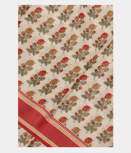 White Soft Printed Cotton Saree T239748-image