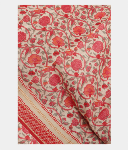 Off White Soft Printed Cotton Saree T239753-image