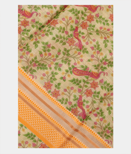 Light Yellow Soft Printed Cotton Saree T239732-image